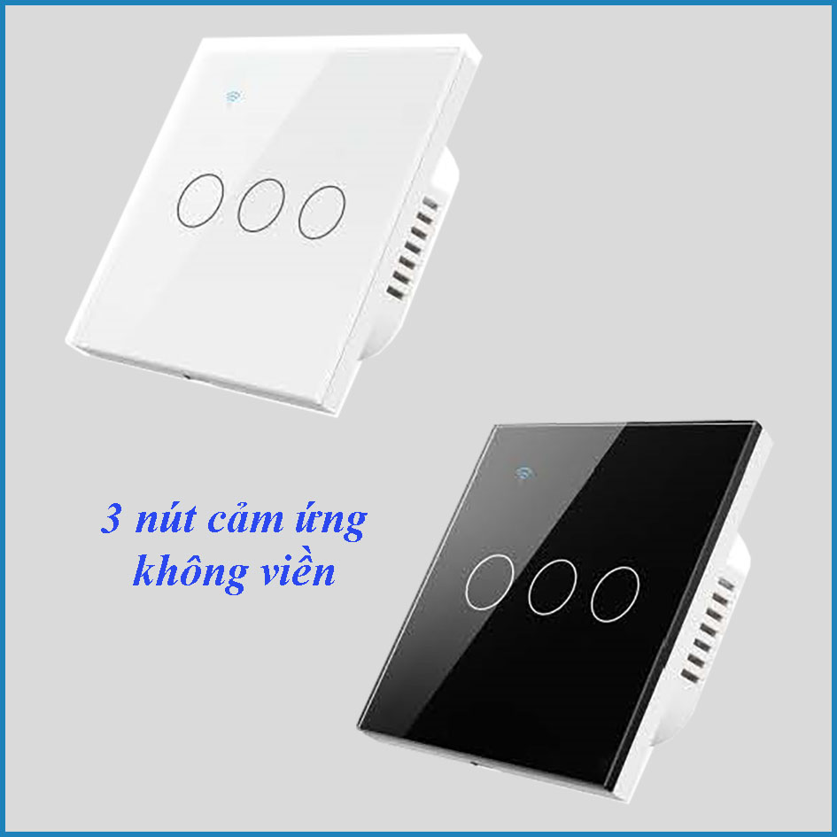 Công tắc cảm ứng thông minh Wifi KNX Smart Home, 3 nút mặt kính trắng hoặc đen không viền, chuẩn EU.