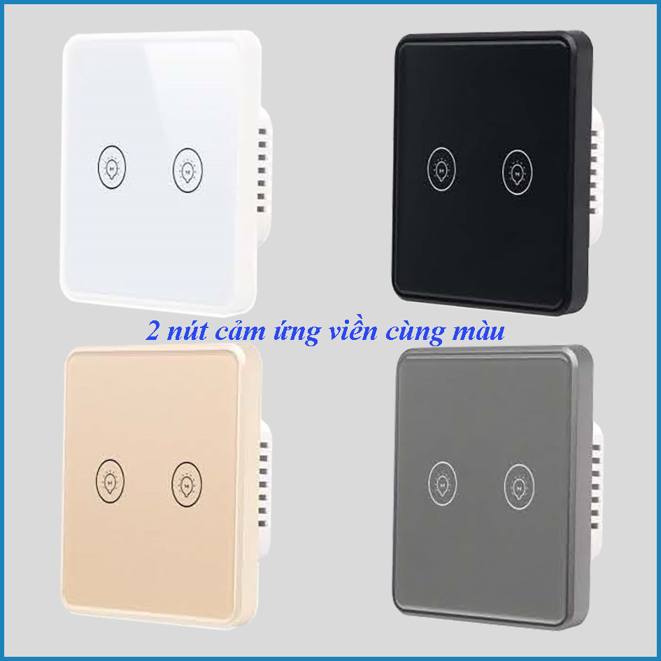 Công tắc cảm ứng thông minh Wifi KNX Smart Home 2 nút mặt kính trắng, đen, vàng hoặc xám viền nhựa cùng màu chuẩn EU