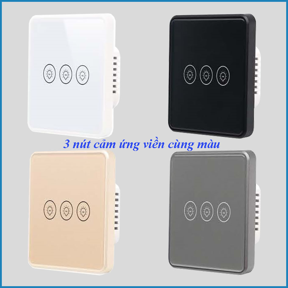 Công tắc cảm ứng thông minh Wifi KNX Smart Home 3 nút mặt kính trắng, đen, vàng hoặc xám viền nhựa cùng màu chuẩn EU