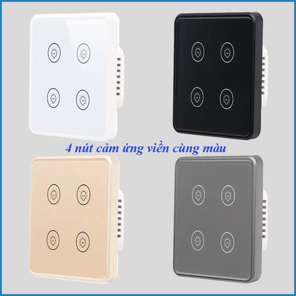 Công tắc cảm ứng thông minh Wifi KNX Smart Home 4 nút mặt kính trắng, đen, vàng hoặc xám viền nhựa cùng màu chuẩn EU