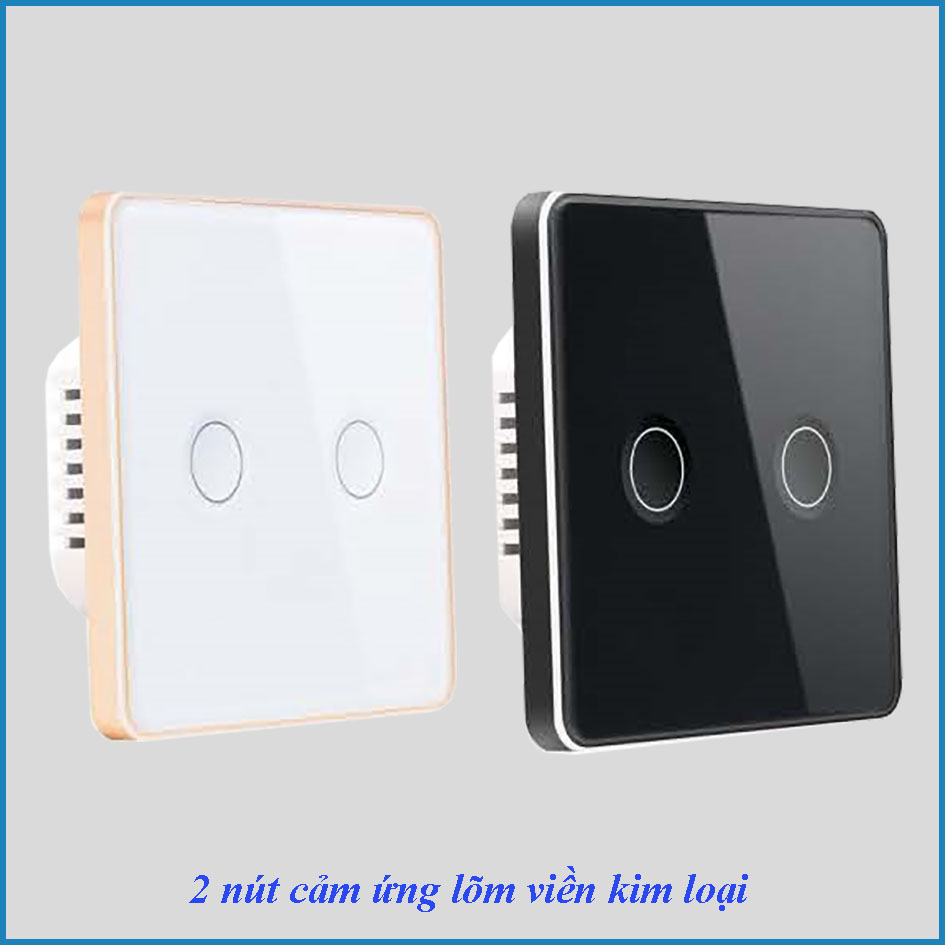 Công tắc cảm ứng thông minh Wifi KNX Smart Home 2 nút lõm mặt kính trắng hoặc đen viền kim loại chuẩn EU