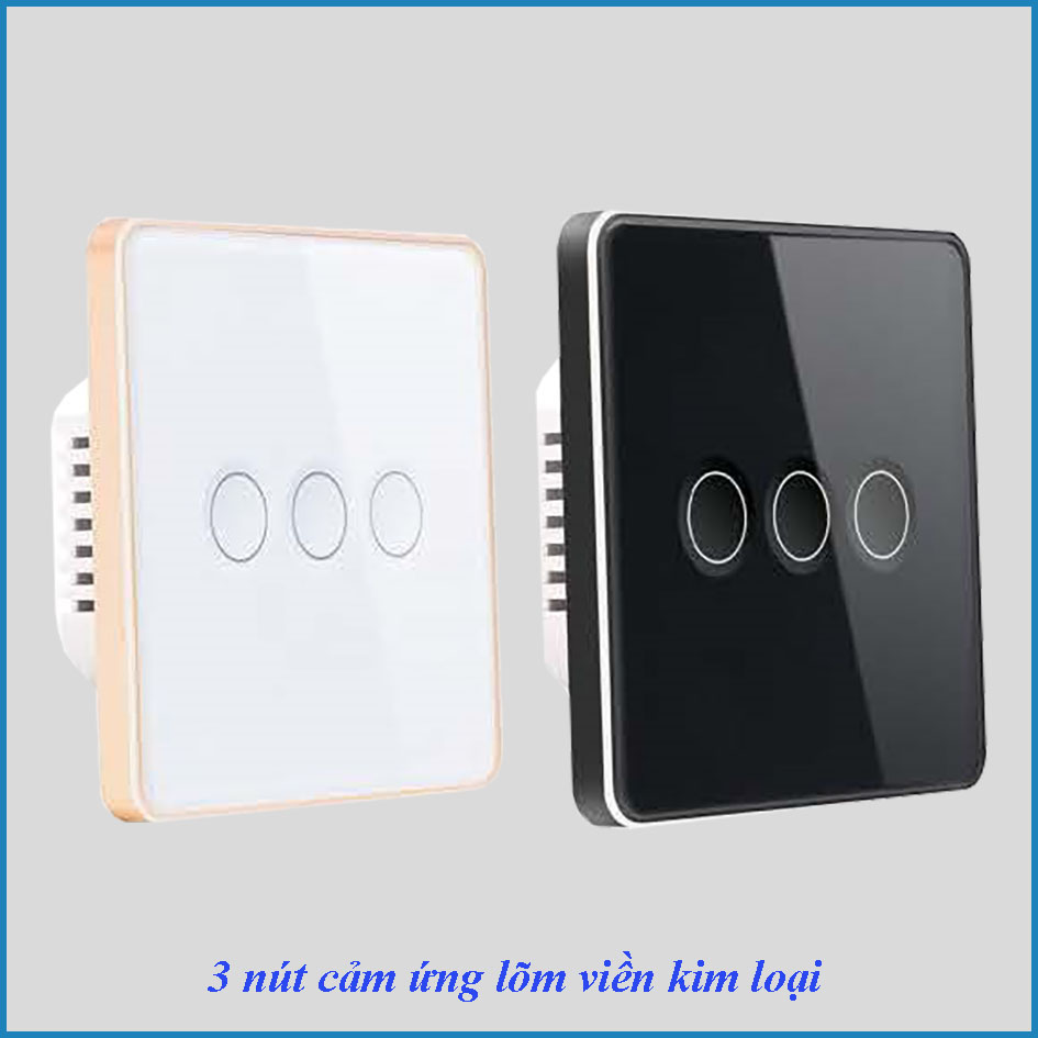 Công tắc cảm ứng thông minh Wifi KNX Smart Home 3 nút lõm mặt kính trắng hoặc đen viền kim loại chuẩn EU