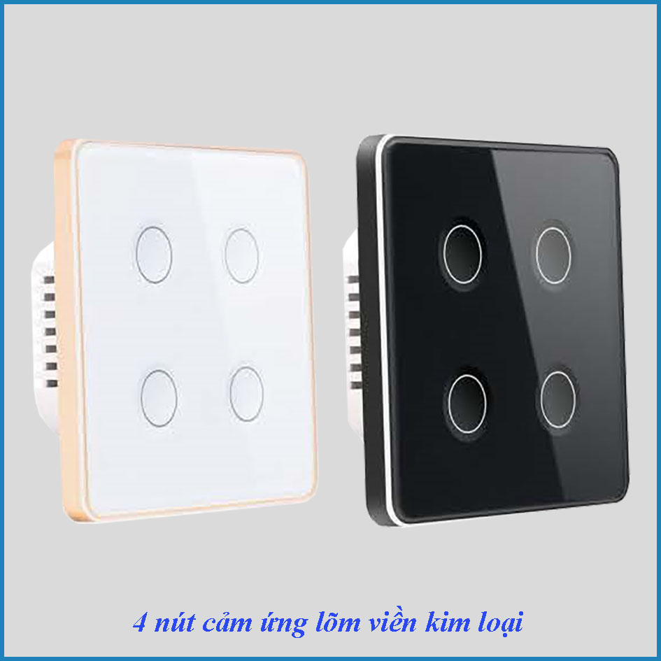 Công tắc cảm ứng thông minh Wifi KNX Smart Home 4 nút lõm mặt kính trắng hoặc đen viền kim loại chuẩn EU