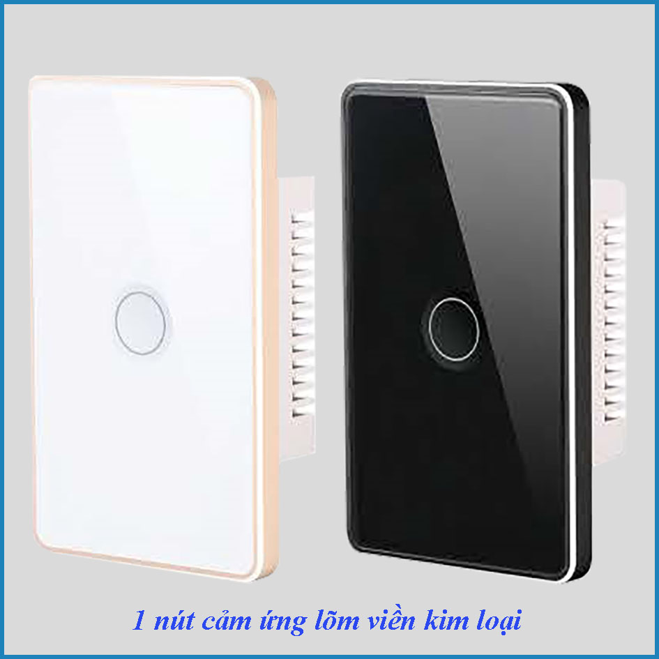 Công tắc cảm ứng thông minh Wifi KNX Smart Home 1 nút lõm mặt kính trắng hoặc đen viền kim loại chuẩn US