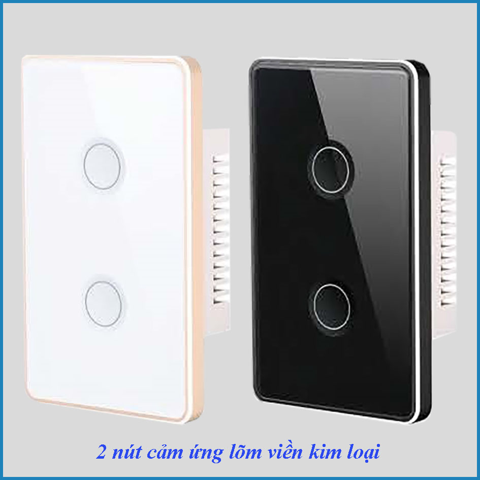 Công tắc cảm ứng thông minh Wifi KNX Smart Home 2 nút lõm mặt kính trắng hoặc đen viền kim loại chuẩn US