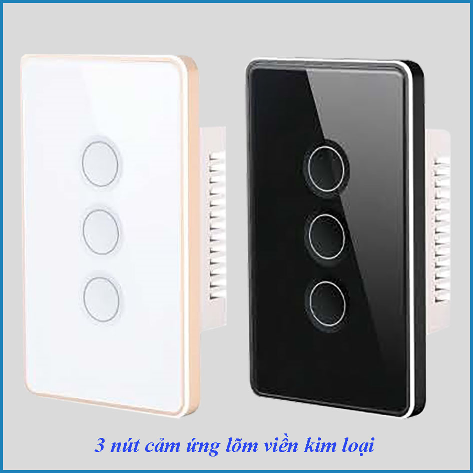 Công tắc cảm ứng thông minh Wifi KNX Smart Home 3 nút lõm mặt kính trắng hoặc đen viền kim loại chuẩn US