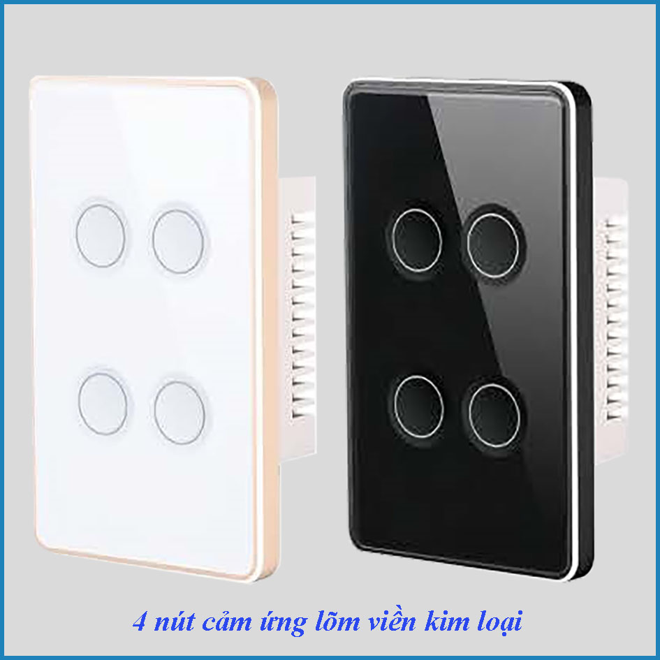 Công tắc cảm ứng thông minh Wifi KNX Smart Home 4 nút lõm mặt kính trắng hoặc đen viền kim loại chuẩn US