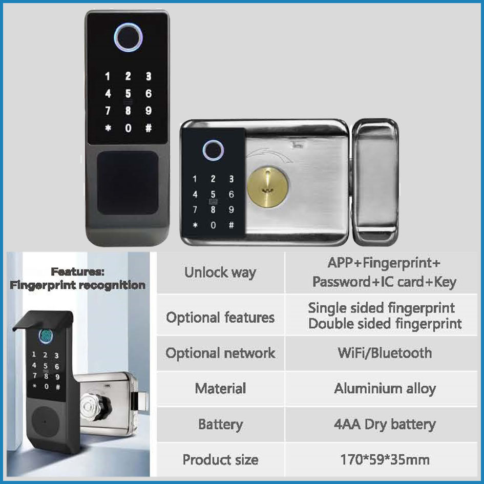 DCCD-W37: Khóa vân tay 2 mặt cửa cổng - Wifi Tuya  KNX Smart Home