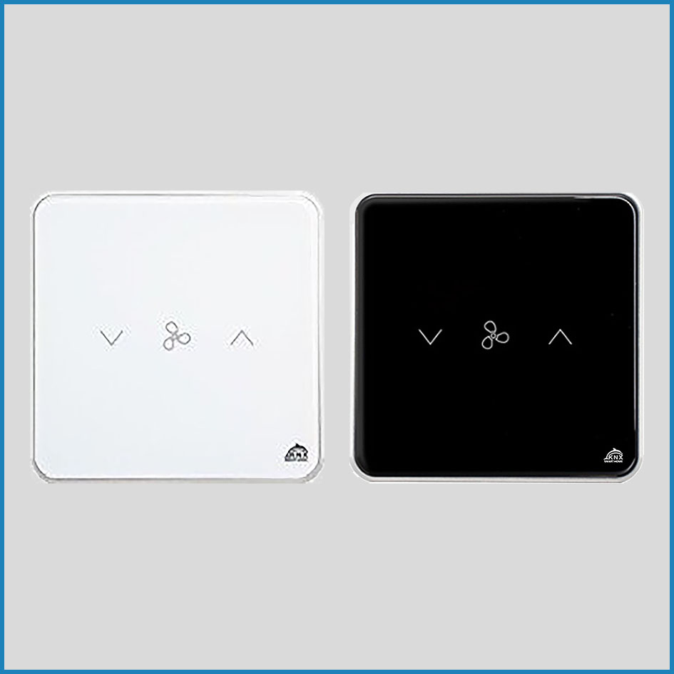 Công tắc quạt thông minh Zigbee KNX Smart Home 3 kênh - Mặt kính trắng hoặc đen viền kim loại chuẩn EU